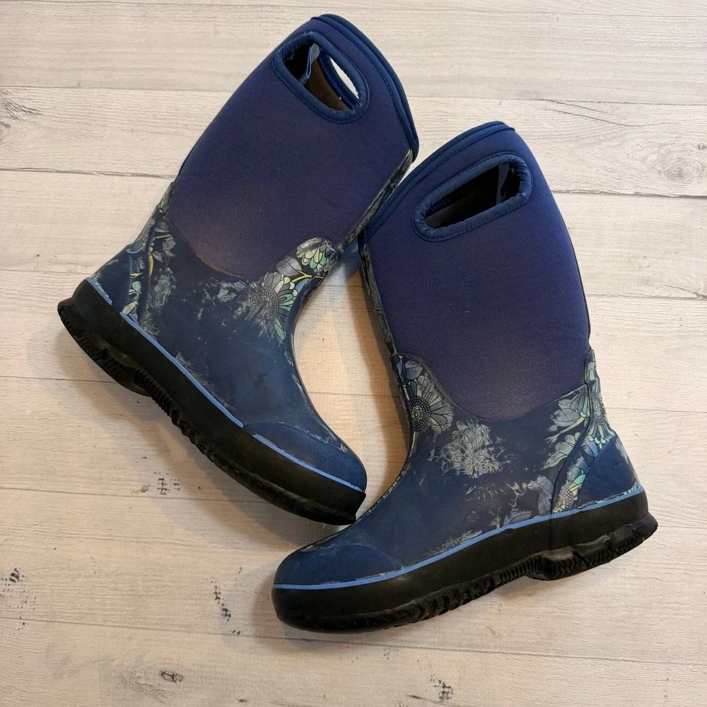 BOGS girls navy teal floral snow boots kids size‎ 2